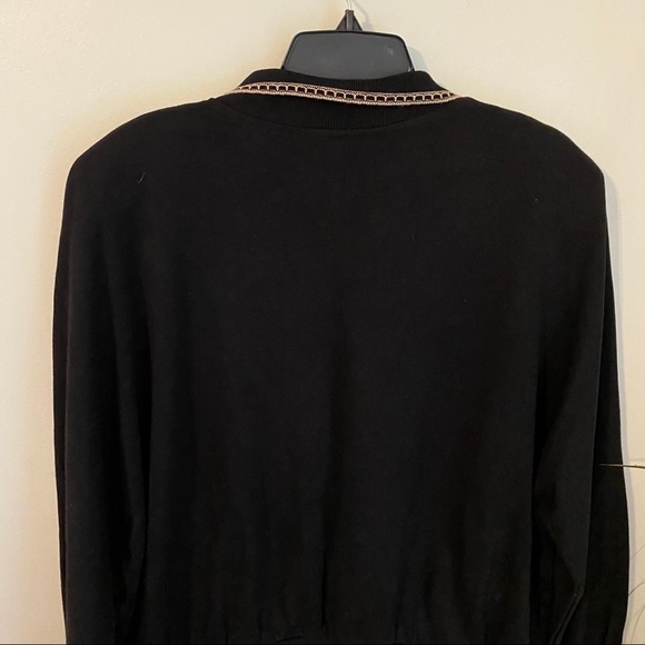 '80s ‘90s Vintage Collared Top Black Tan V Design - Picture 7 of 11